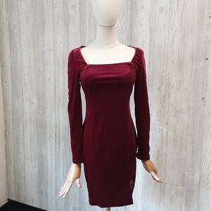 GOBLES Womens Sexy Velvet Long Sleeve Bodycon Elegant Mini Party Dress